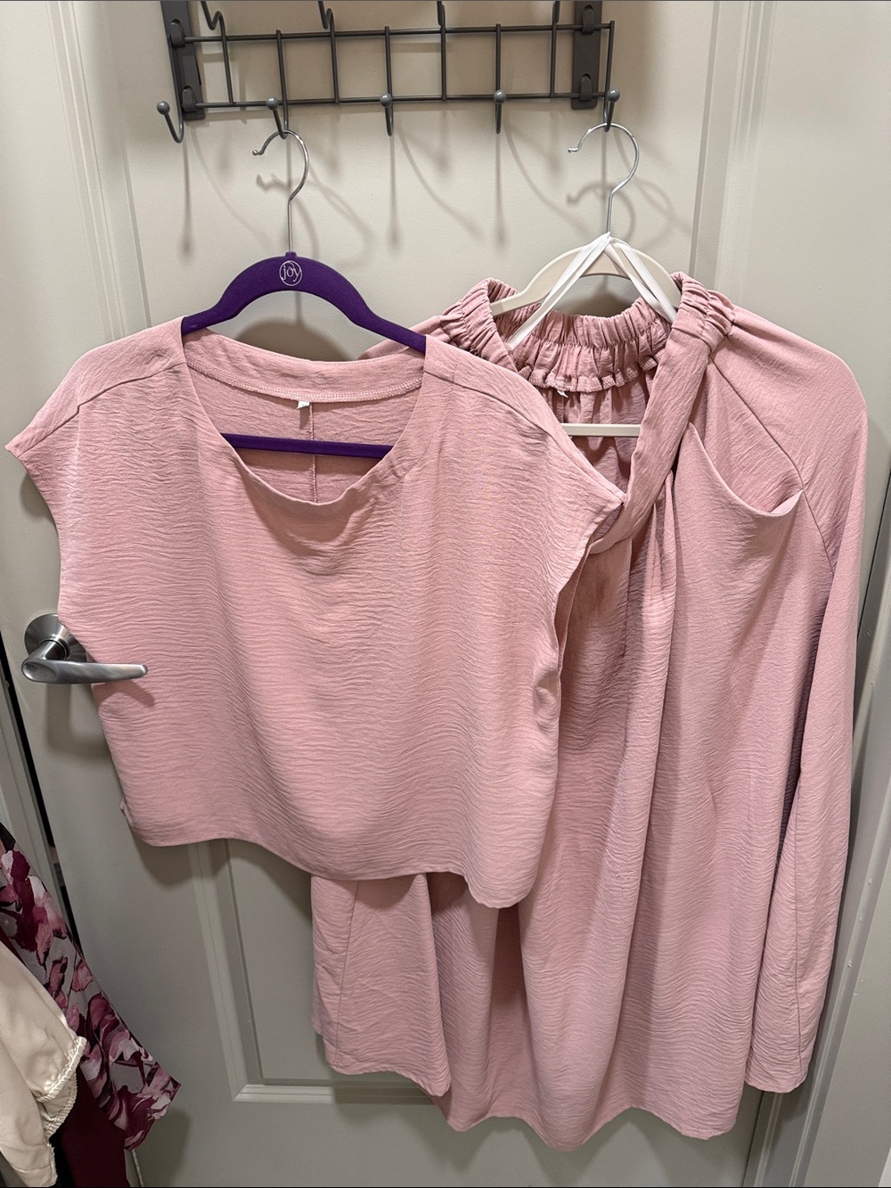 Ladies Light Pink Blouse and Skirt Set - Soft Textured Two-Piece